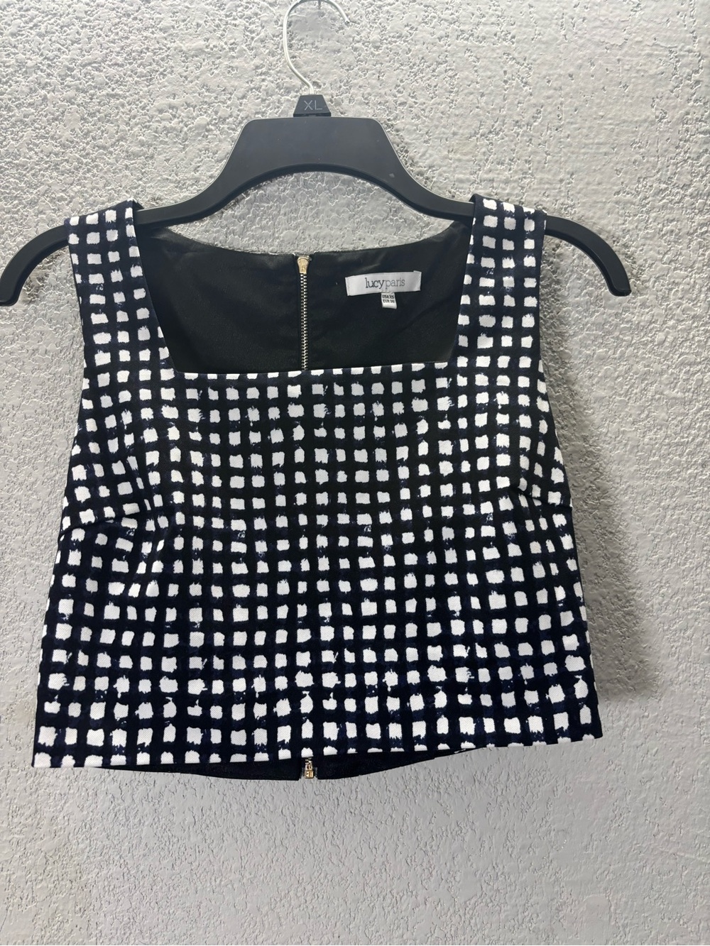 Lucy Paris Navy and White Grid Crop Top with Square Neck